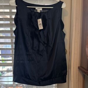 LOFT Women's Navy Ruffle Front Blouse